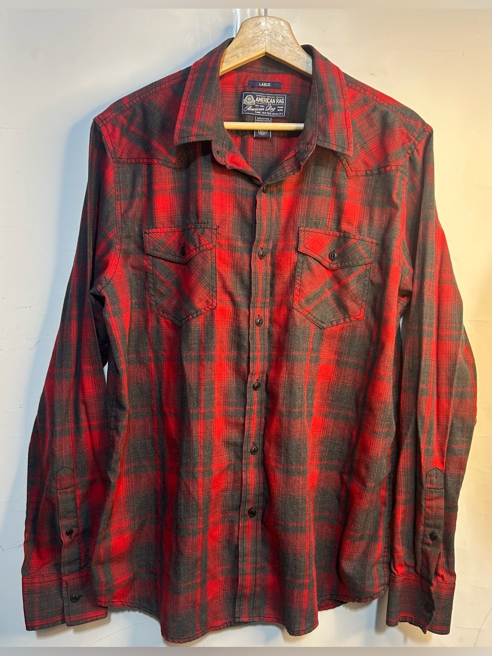 American Rag Red & Grey Flannel Shirt Large